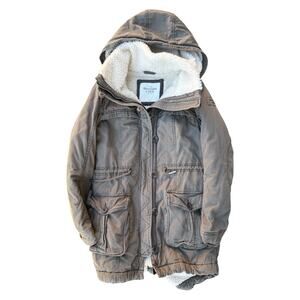 Abercrombie & Fitch Hooded Utility Jacket Mens Medium Olive Sherpa Lined Parka
